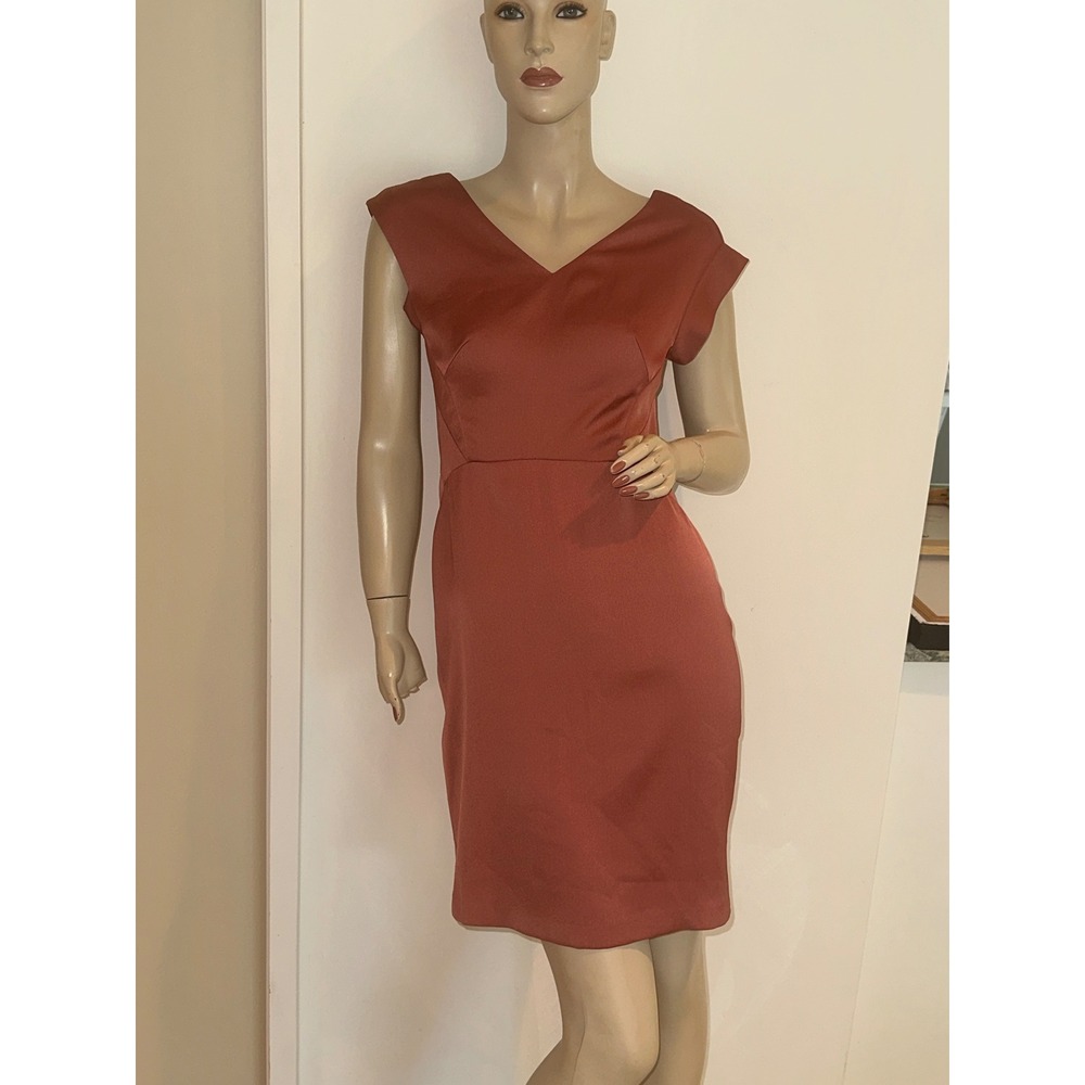 AllSaints Elsie Copper Orange V-Neck Cap Sleeve Sheath Cocktail Dress US 4 UK 8